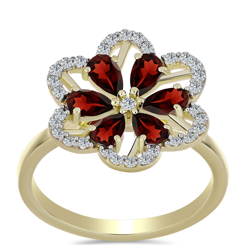 Anillo de Plata Bañada en Oro con Granate Barton y Topacio Blanco 3 