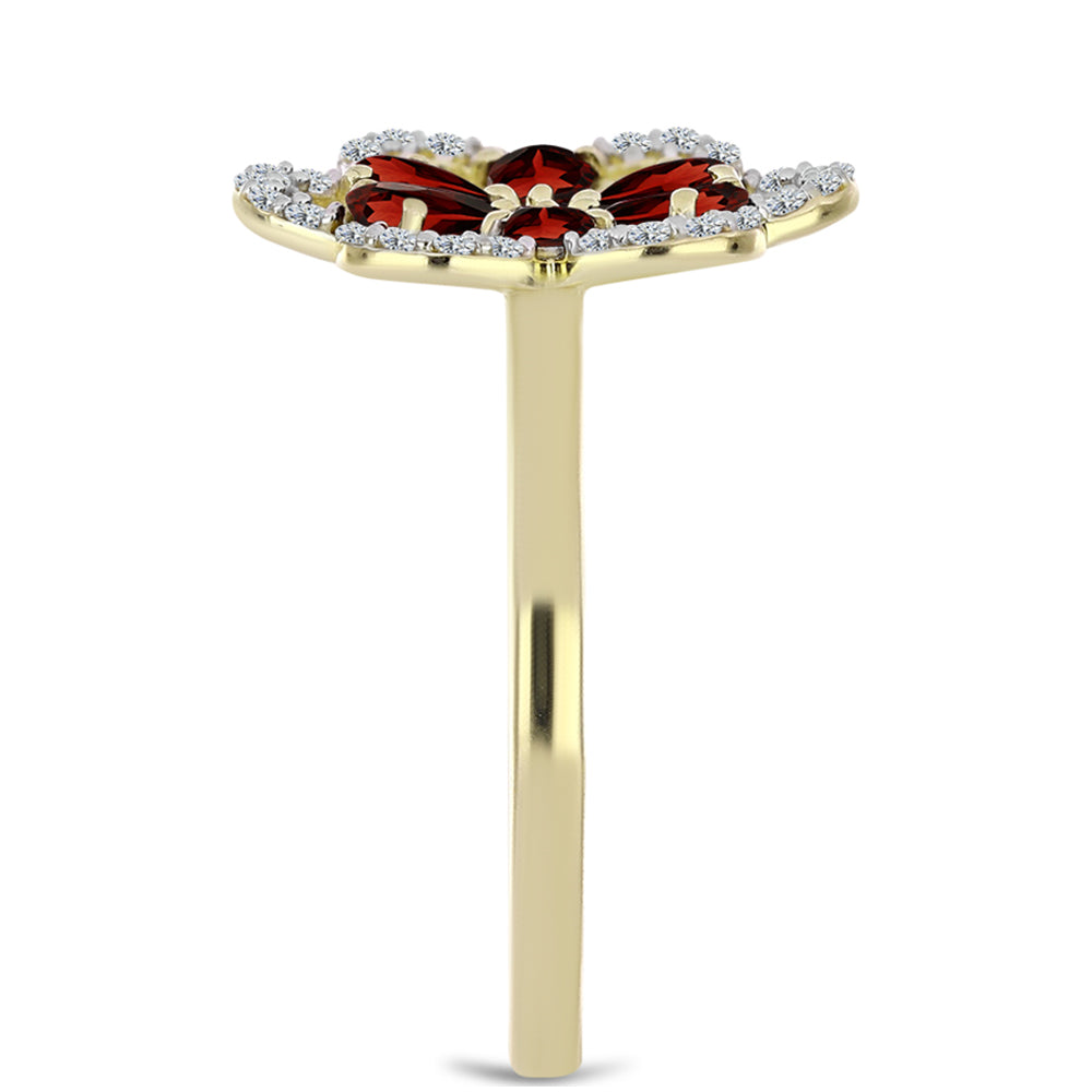 Anillo de Plata Bañada en Oro con Granate Barton y Topacio Blanco 4 