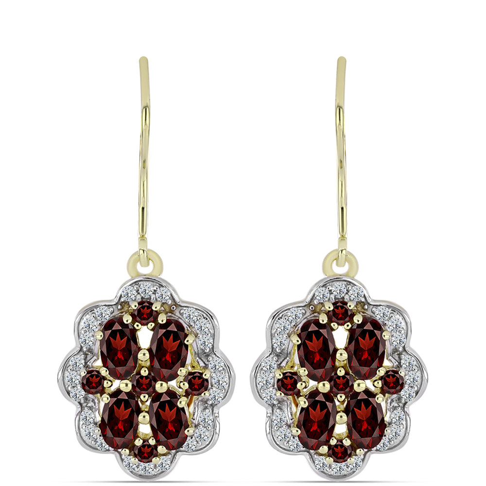 Pendientes de Plata Bañada en Oro con Granate Barton y Topacio Blanco
