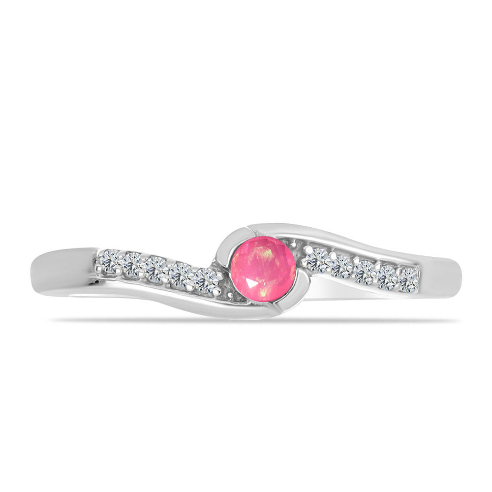 Anillo de Plata con Ópalo Rosa de Lega Dembi y Topacio Blanco