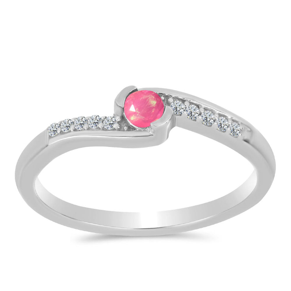 Anillo de Plata con Ópalo Rosa de Lega Dembi y Topacio Blanco