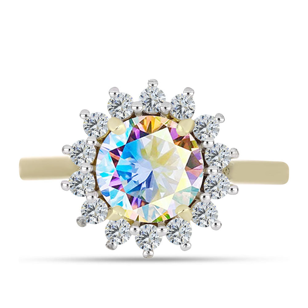 Anillo de Plata Bañada en Oro con Moisanita hielo y Topacio Blanco 1 