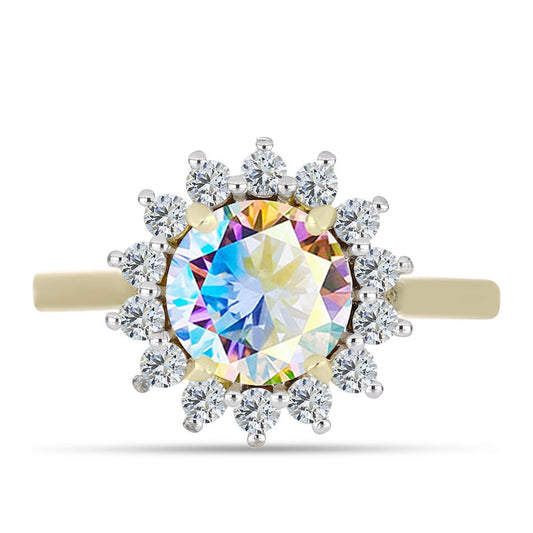 Anillo de Plata Bañada en Oro con Moisanita hielo y Topacio Blanco