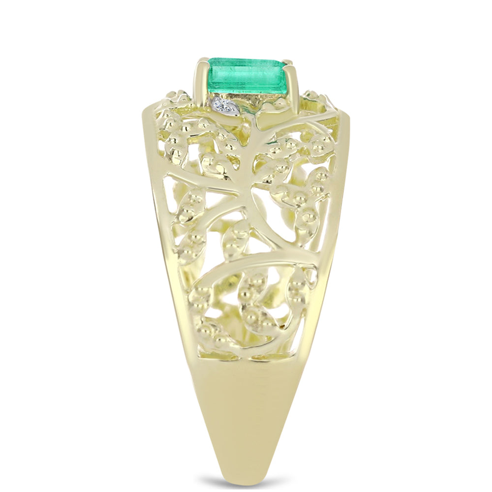 Anillo de Plata Bañada en Oro con Esmeralda de Colombia y Diamante blanco 4 