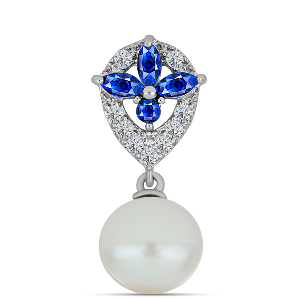 Colgante de Plata con Zafiro Azul Australiano y Perla blanca de agua dulce 1 