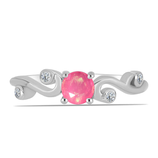 Anillo de Plata con Ópalo Rosa de Lega Dembi y Topacio Blanco