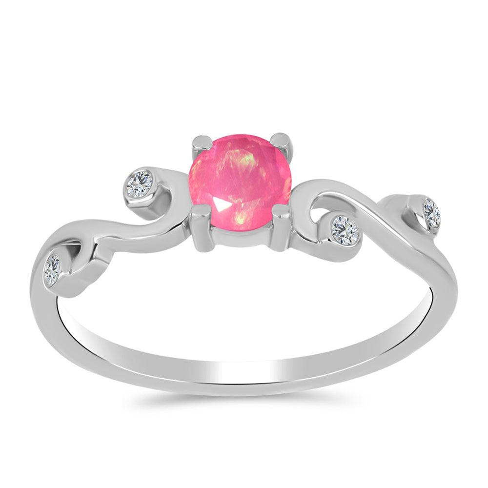 Anillo de Plata con Ópalo Rosa de Lega Dembi y Topacio Blanco