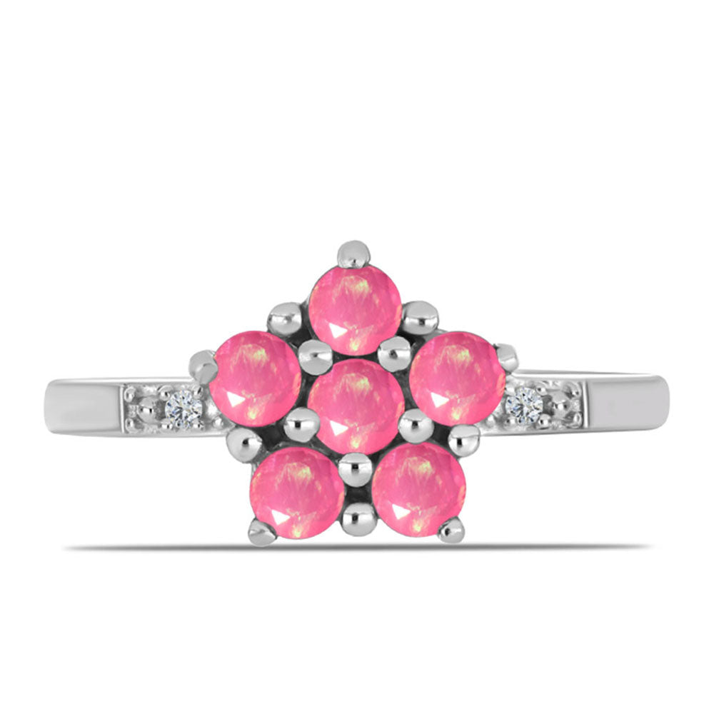 Anillo de Plata con Ópalo Rosa de Lega Dembi y Topacio Blanco