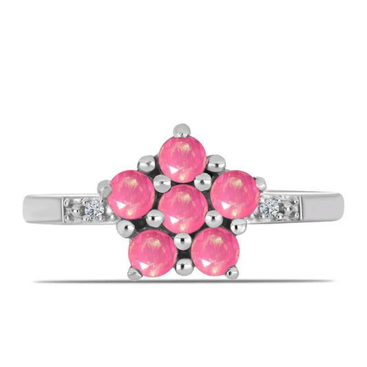 Anillo de Plata con Ópalo Rosa de Lega Dembi y Topacio Blanco