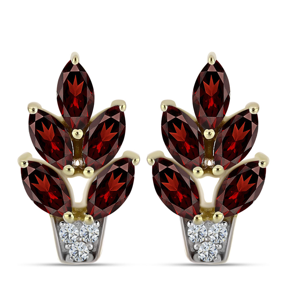 Pendientes de Plata Bañada en Oro con Granate Barton y Topacio Blanco