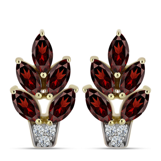 Pendientes de Plata Bañada en Oro con Granate Barton y Topacio Blanco
