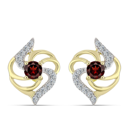 Pendientes de Plata Bañada en Oro con Granate Barton y Topacio Blanco