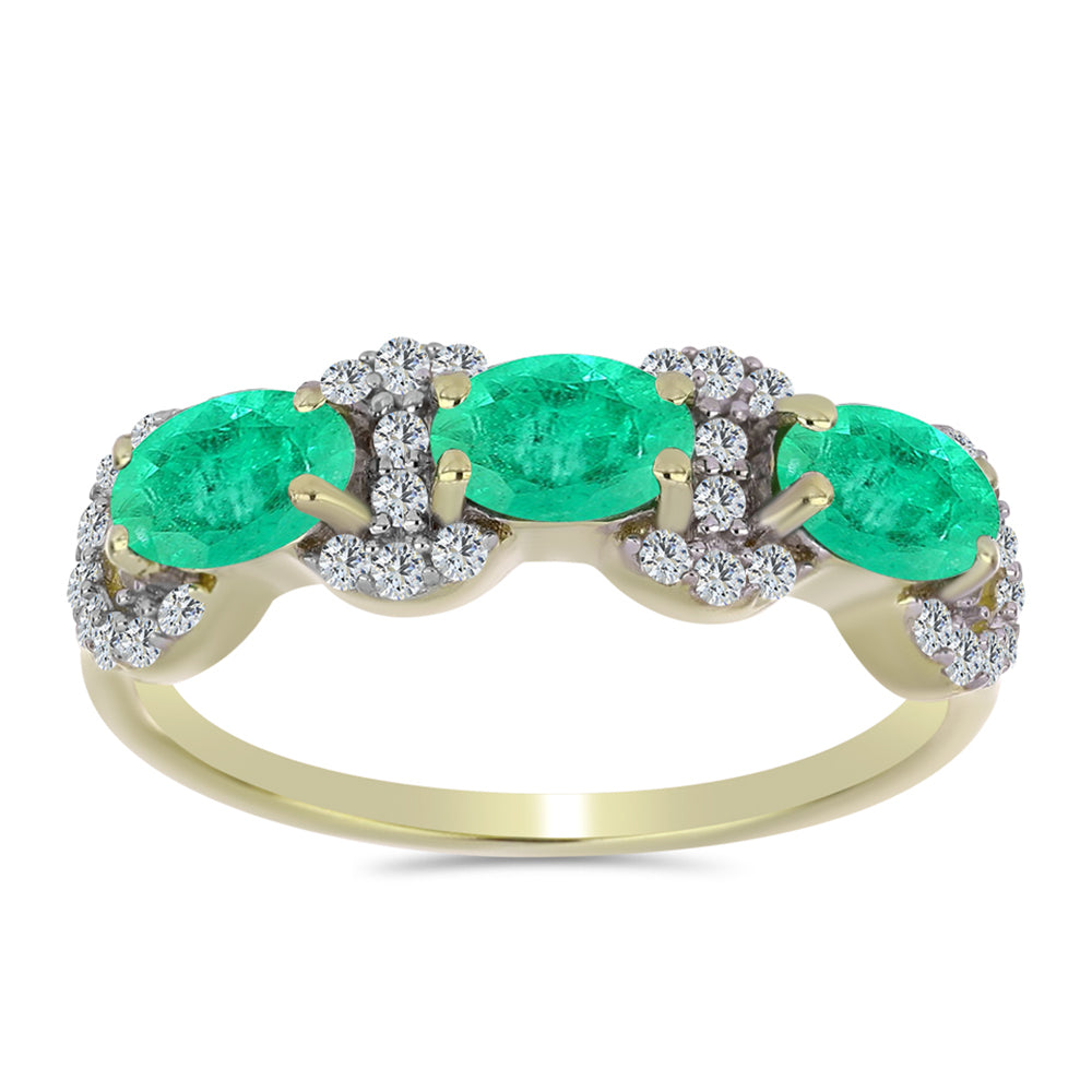 Anillo de Plata Bañada en Oro con Esmeralda de Colombia y Diamante blanco