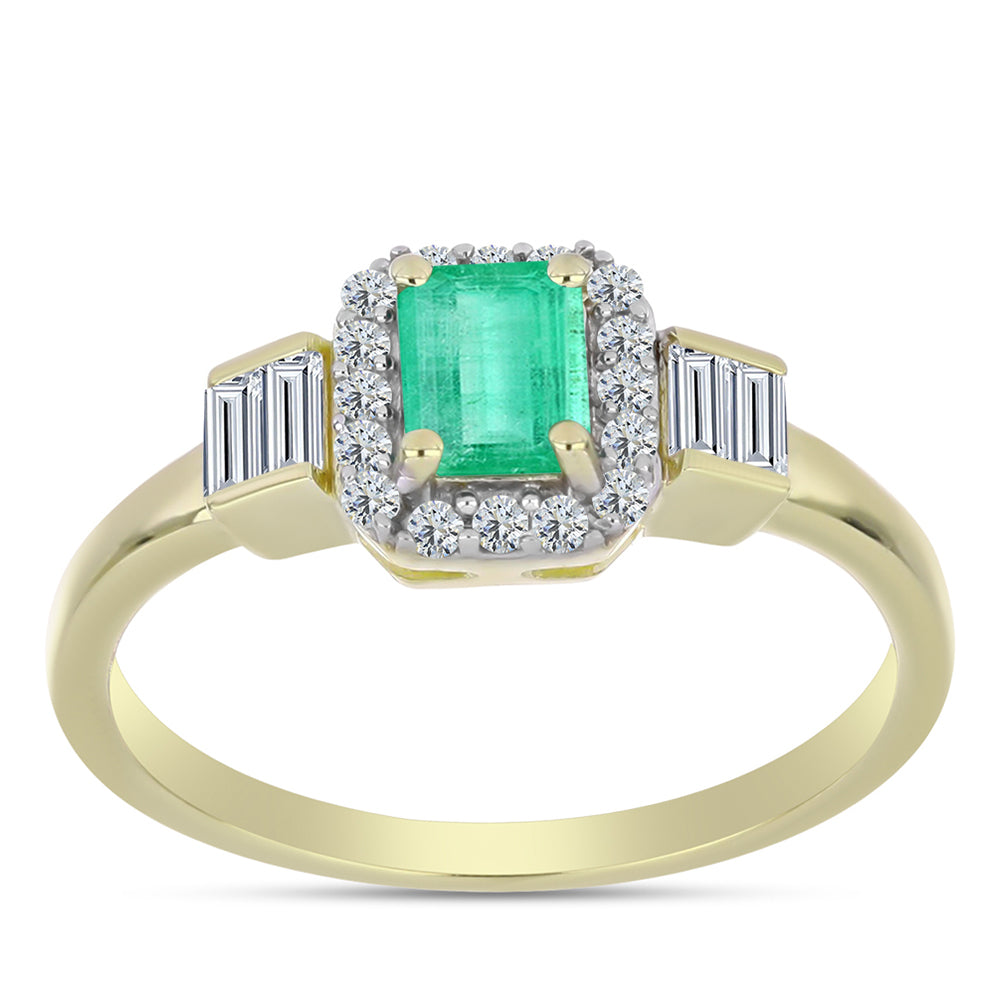 Anillo de Plata Bañada en Oro con Esmeralda de Colombia y Diamante blanco 3 