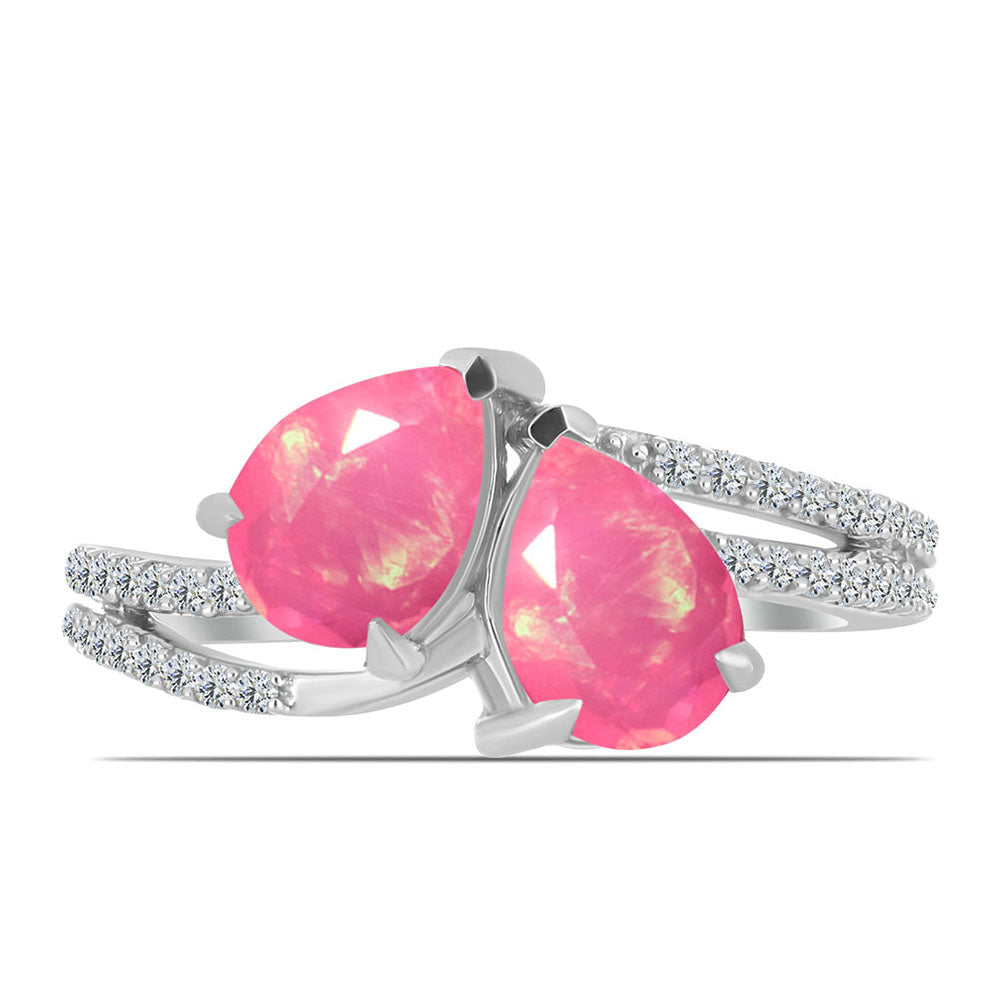 Anillo de Plata con Ópalo Rosa de Lega Dembi y Topacio Blanco 1 