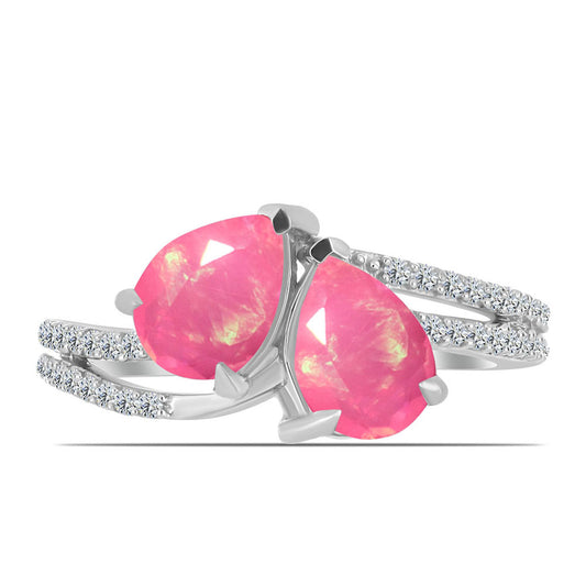 Anillo de Plata con Ópalo Rosa de Lega Dembi y Topacio Blanco