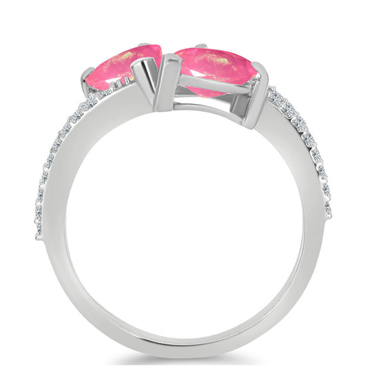 Anillo de Plata con Ópalo Rosa de Lega Dembi y Topacio Blanco