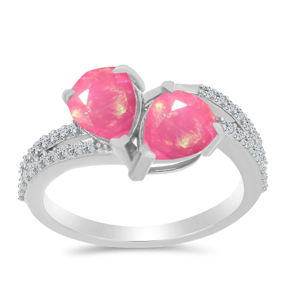 Anillo de Plata con Ópalo Rosa de Lega Dembi y Topacio Blanco