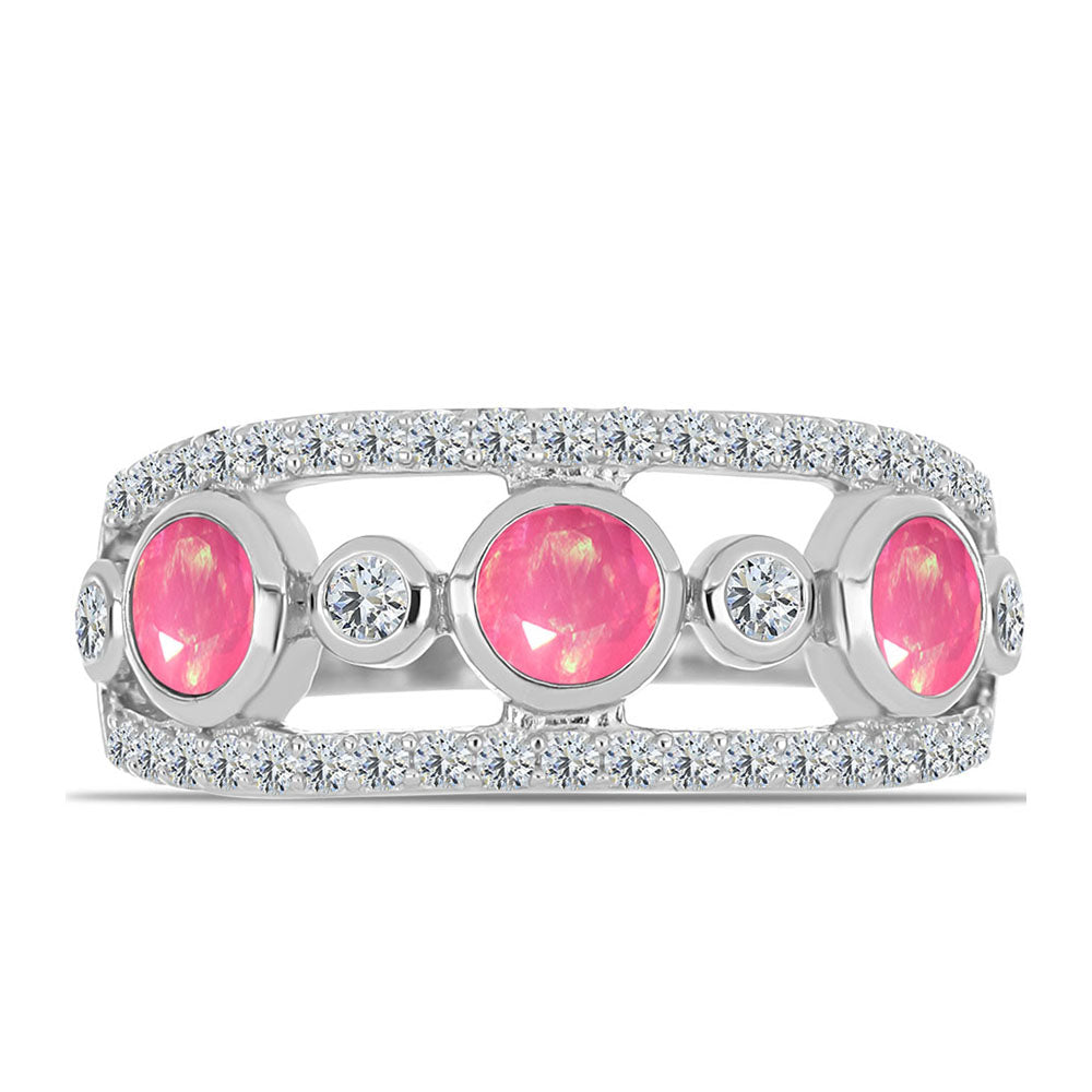 Anillo de Plata con Ópalo Rosa de Lega Dembi y Topacio Blanco 1 