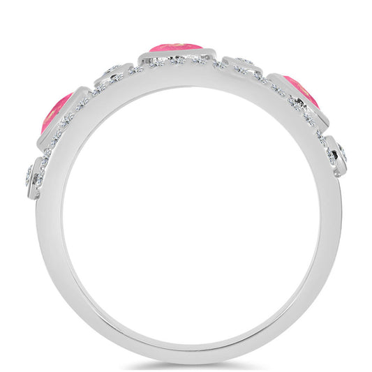 Anillo de Plata con Ópalo Rosa de Lega Dembi y Topacio Blanco