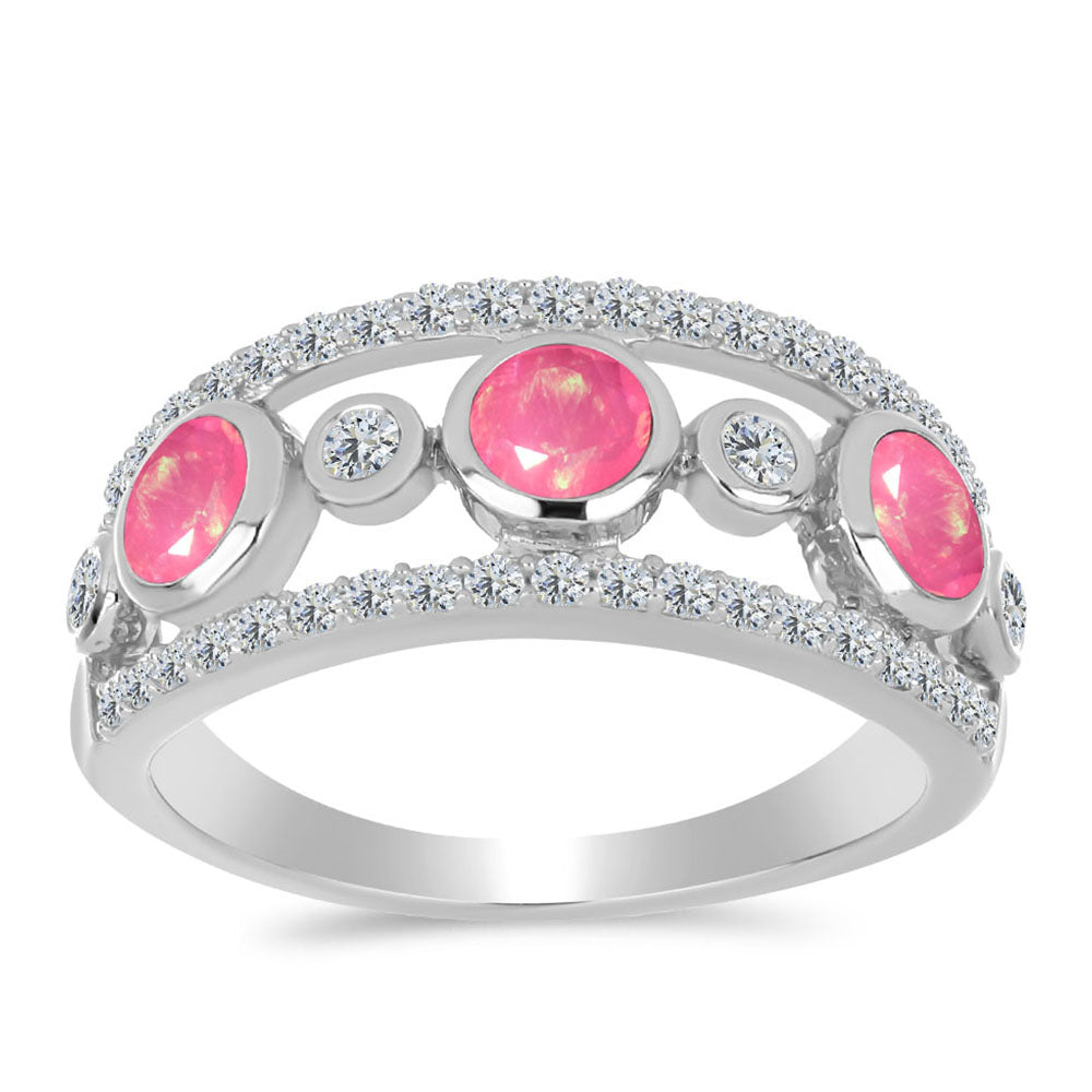 Anillo de Plata con Ópalo Rosa de Lega Dembi y Topacio Blanco 3 