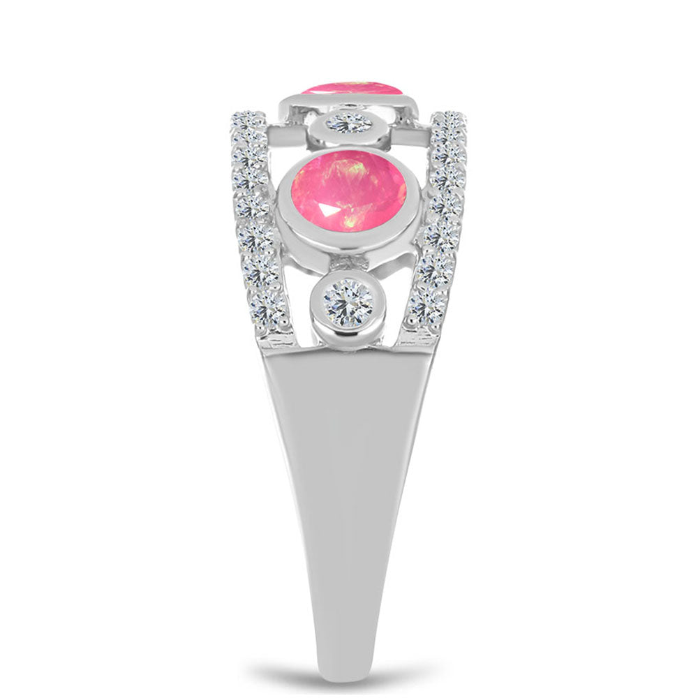 Anillo de Plata con Ópalo Rosa de Lega Dembi y Topacio Blanco 4 