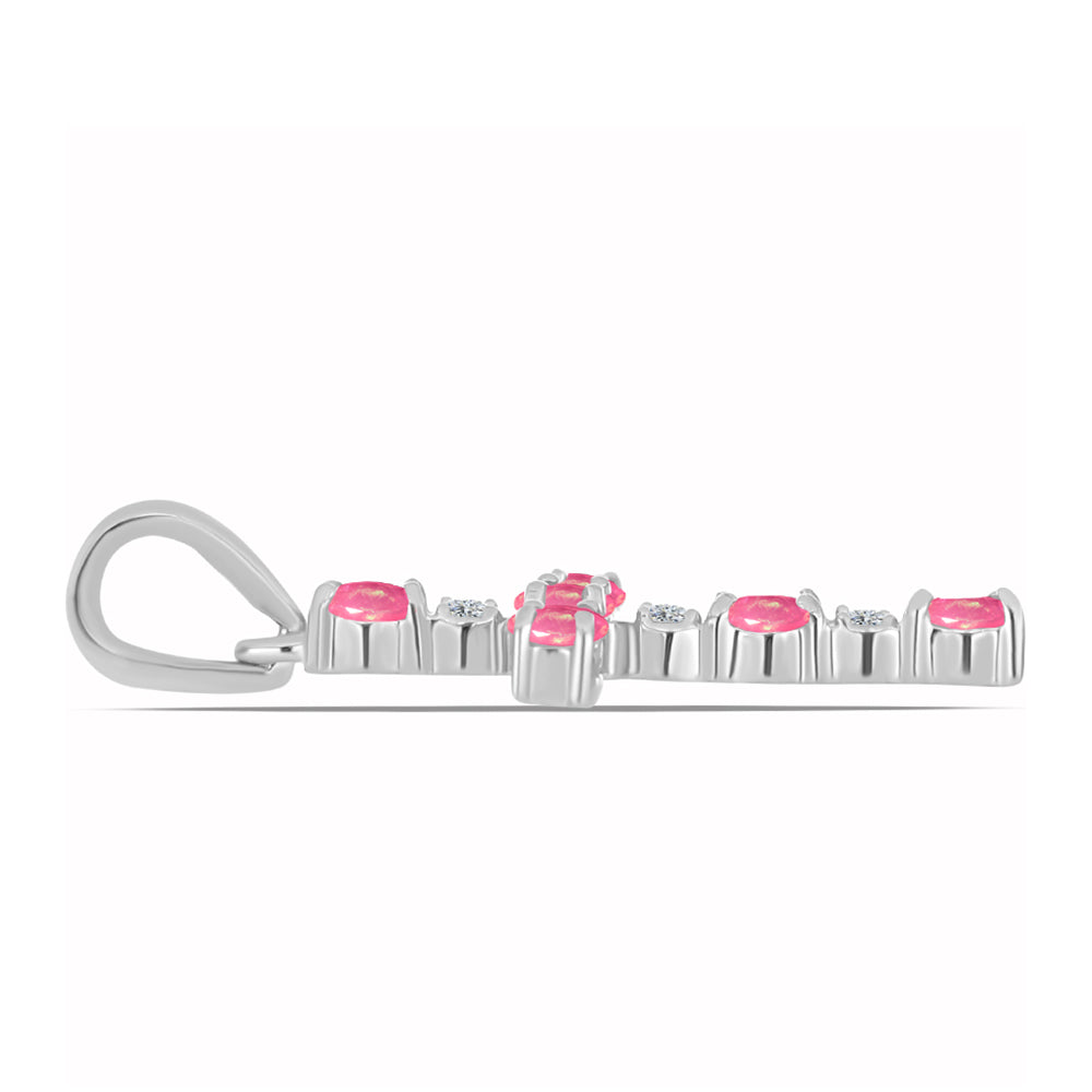 Cruz Colgante de Plata con Ópalo Rosa de Lega Dembi y Topacio Blanco 2 