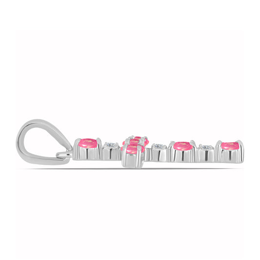 Cruz Colgante de Plata con Ópalo Rosa de Lega Dembi y Topacio Blanco