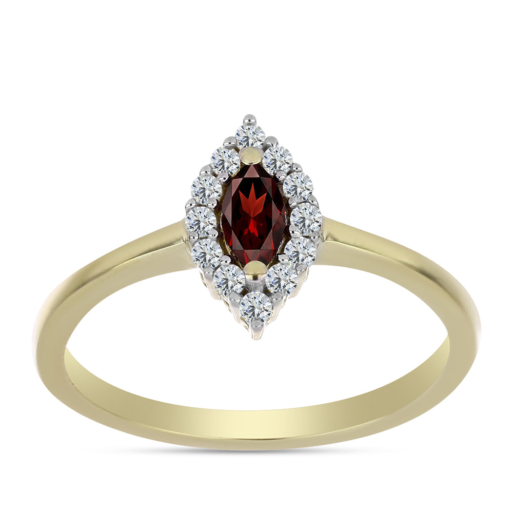 Anillo de Plata Bañada en Oro con Granate Barton y Topacio Blanco 3 