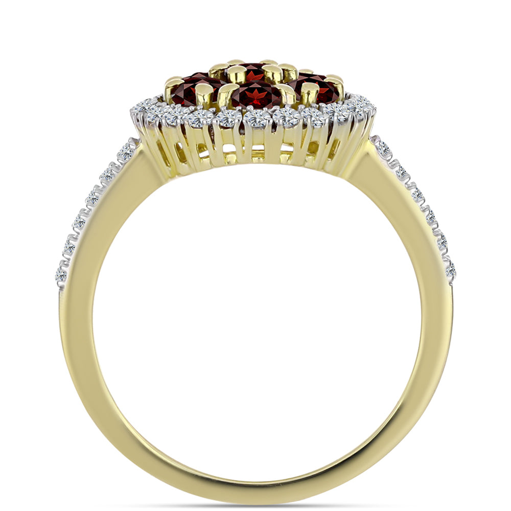 Anillo de Plata Bañada en Oro con Granate Barton y Topacio Blanco