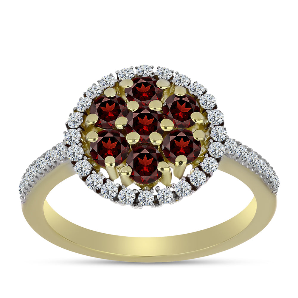 Anillo de Plata Bañada en Oro con Granate Barton y Topacio Blanco