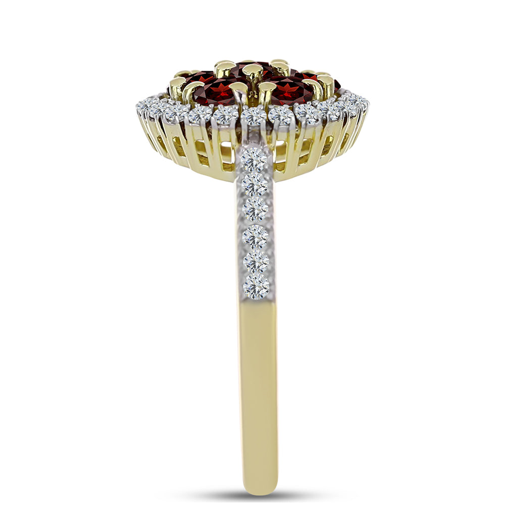 Anillo de Plata Bañada en Oro con Granate Barton y Topacio Blanco