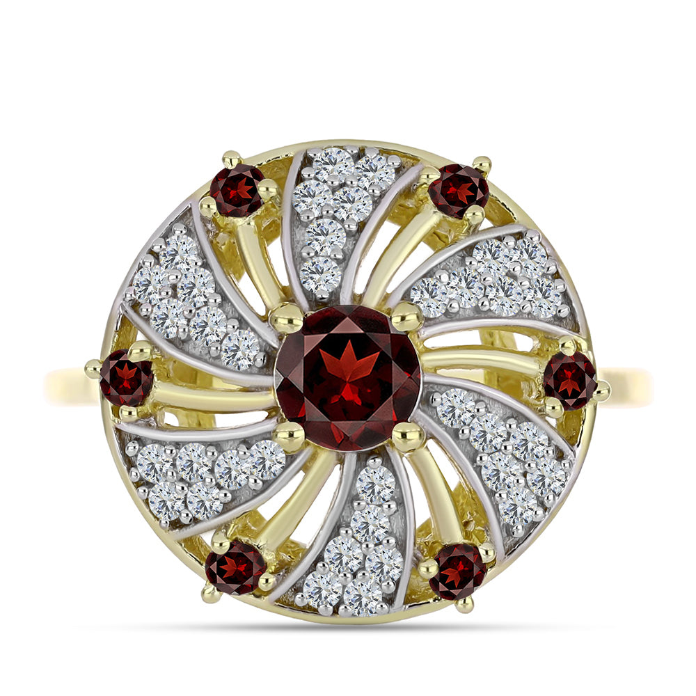 Anillo de Plata Bañada en Oro con Granate Barton y Topacio Blanco 1 