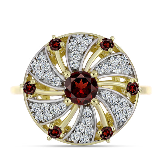 Anillo de Plata Bañada en Oro con Granate Barton y Topacio Blanco