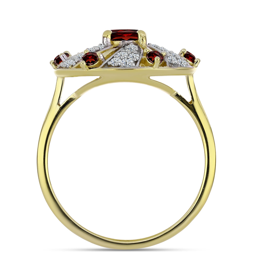 Anillo de Plata Bañada en Oro con Granate Barton y Topacio Blanco