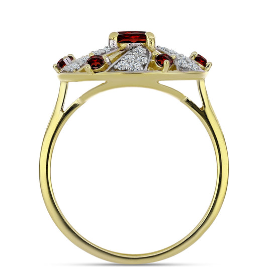 Anillo de Plata Bañada en Oro con Granate Barton y Topacio Blanco