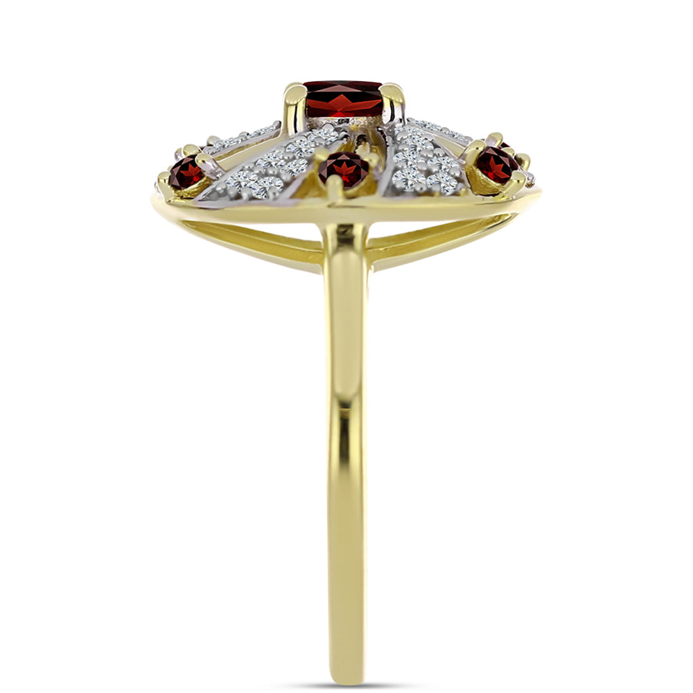 Anillo de Plata Bañada en Oro con Granate Barton y Topacio Blanco 4 