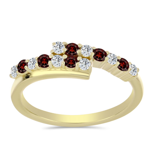 Anillo de Plata Bañada en Oro con Granate Barton y Topacio Blanco