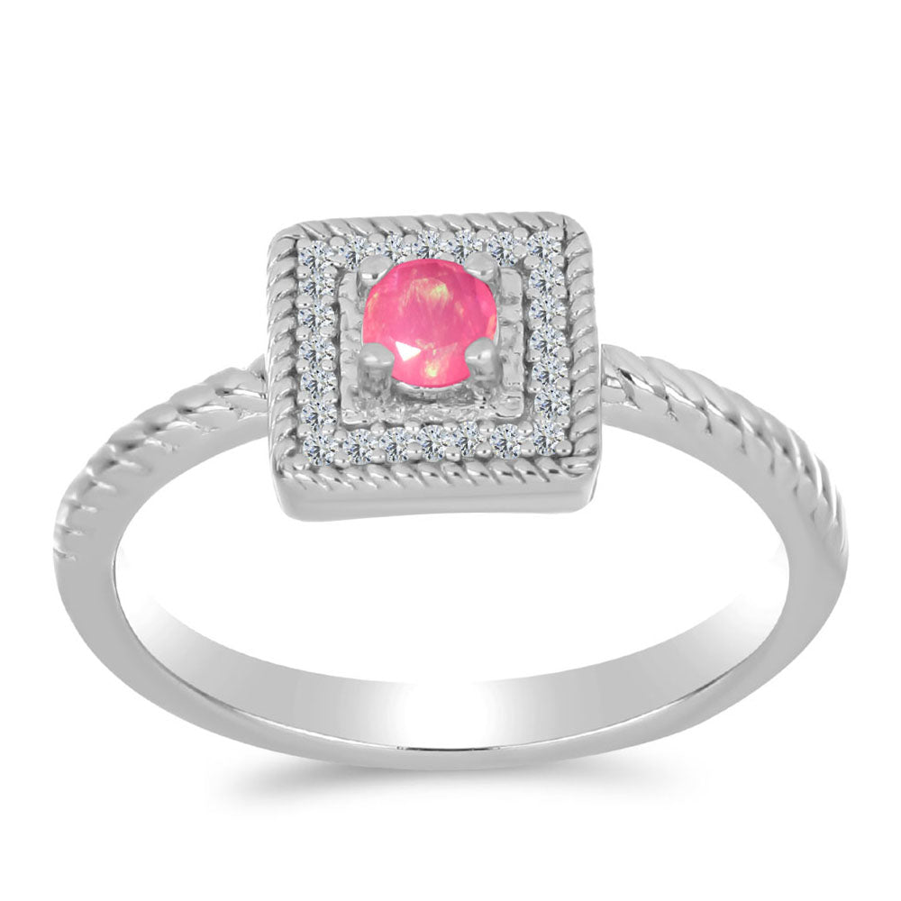 Anillo de Plata con Ópalo Rosa de Lega Dembi y Topacio Blanco