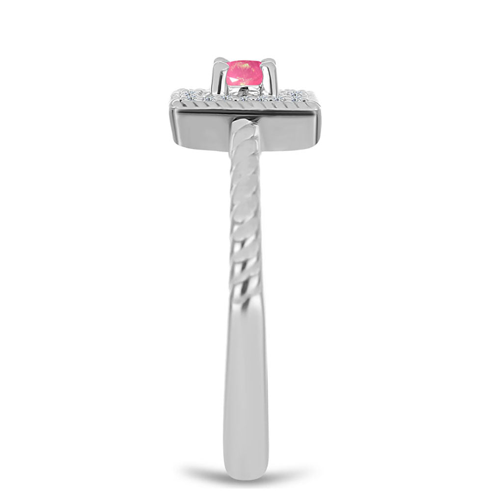 Anillo de Plata con Ópalo Rosa de Lega Dembi y Topacio Blanco