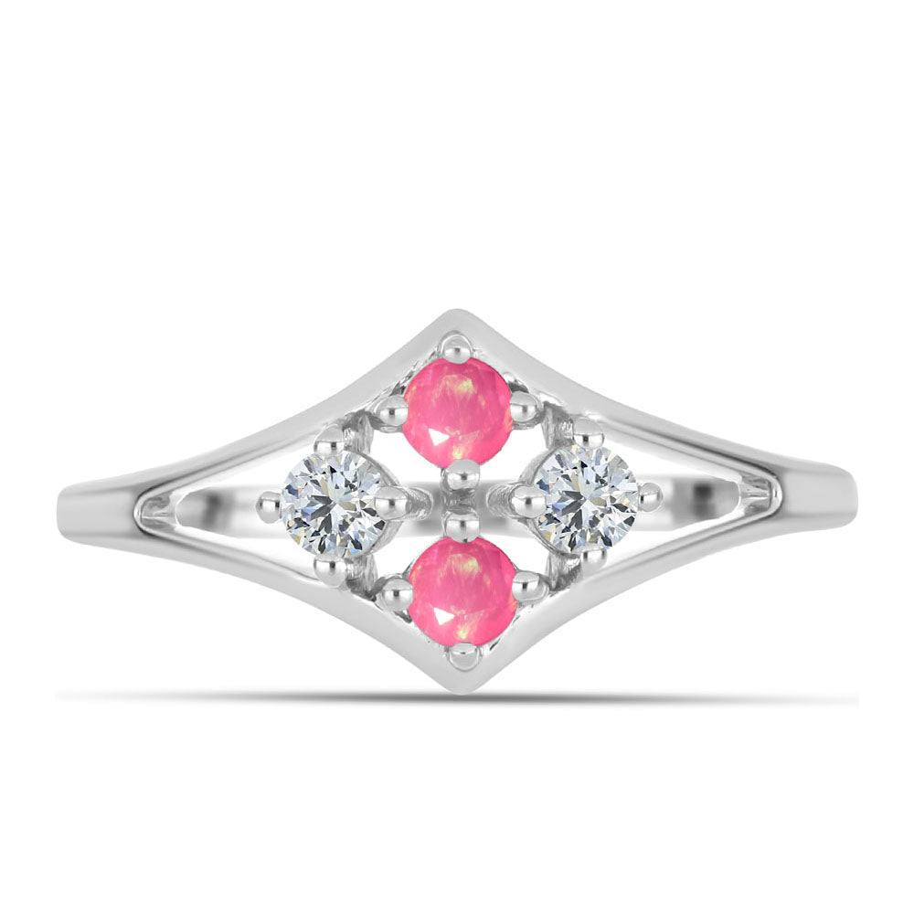 Anillo de Plata con Ópalo Rosa de Lega Dembi y Topacio Blanco