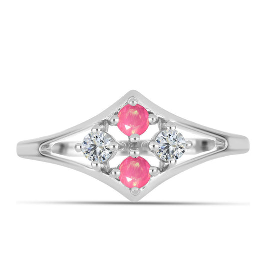 Anillo de Plata con Ópalo Rosa de Lega Dembi y Topacio Blanco