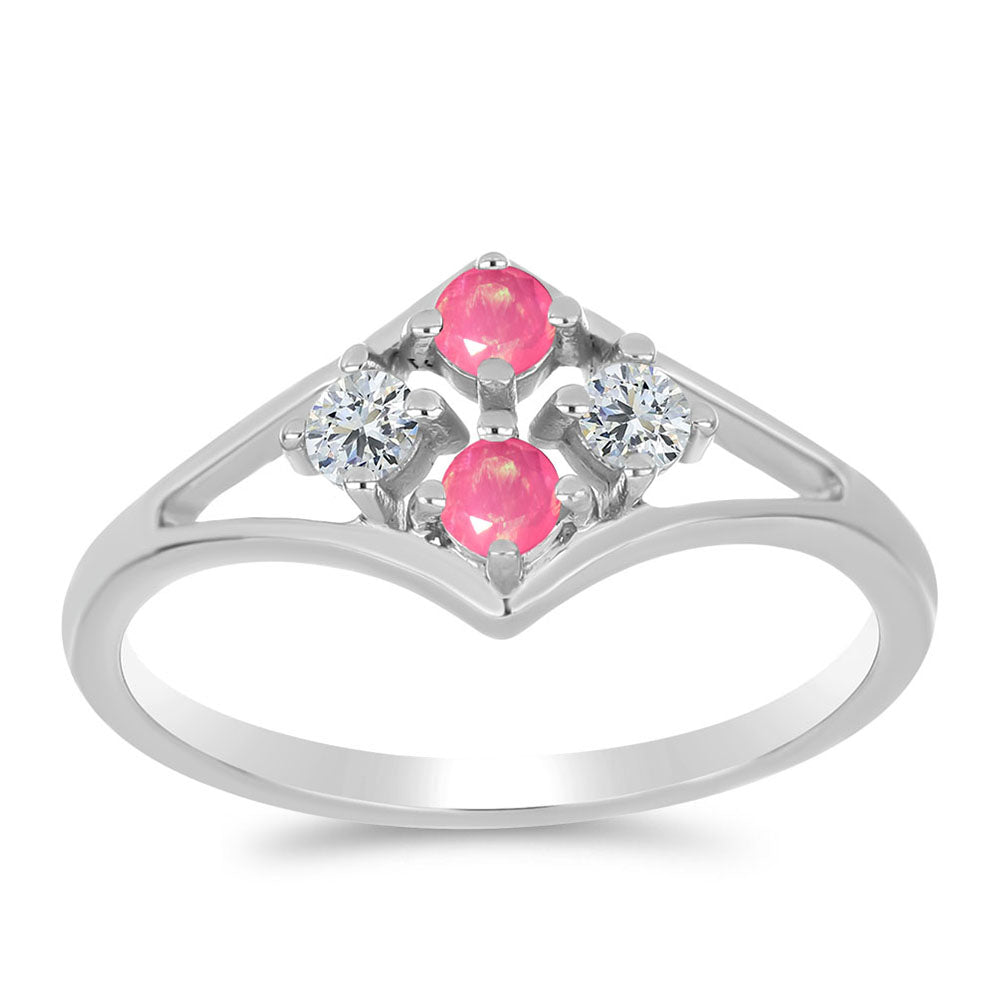 Anillo de Plata con Ópalo Rosa de Lega Dembi y Topacio Blanco 3 