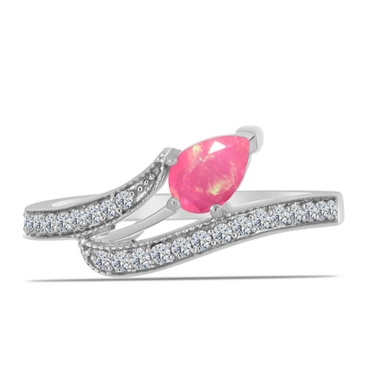 Anillo de Plata con Ópalo Rosa de Lega Dembi y Topacio Blanco