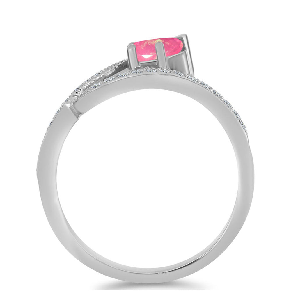 Anillo de Plata con Ópalo Rosa de Lega Dembi y Topacio Blanco 2 