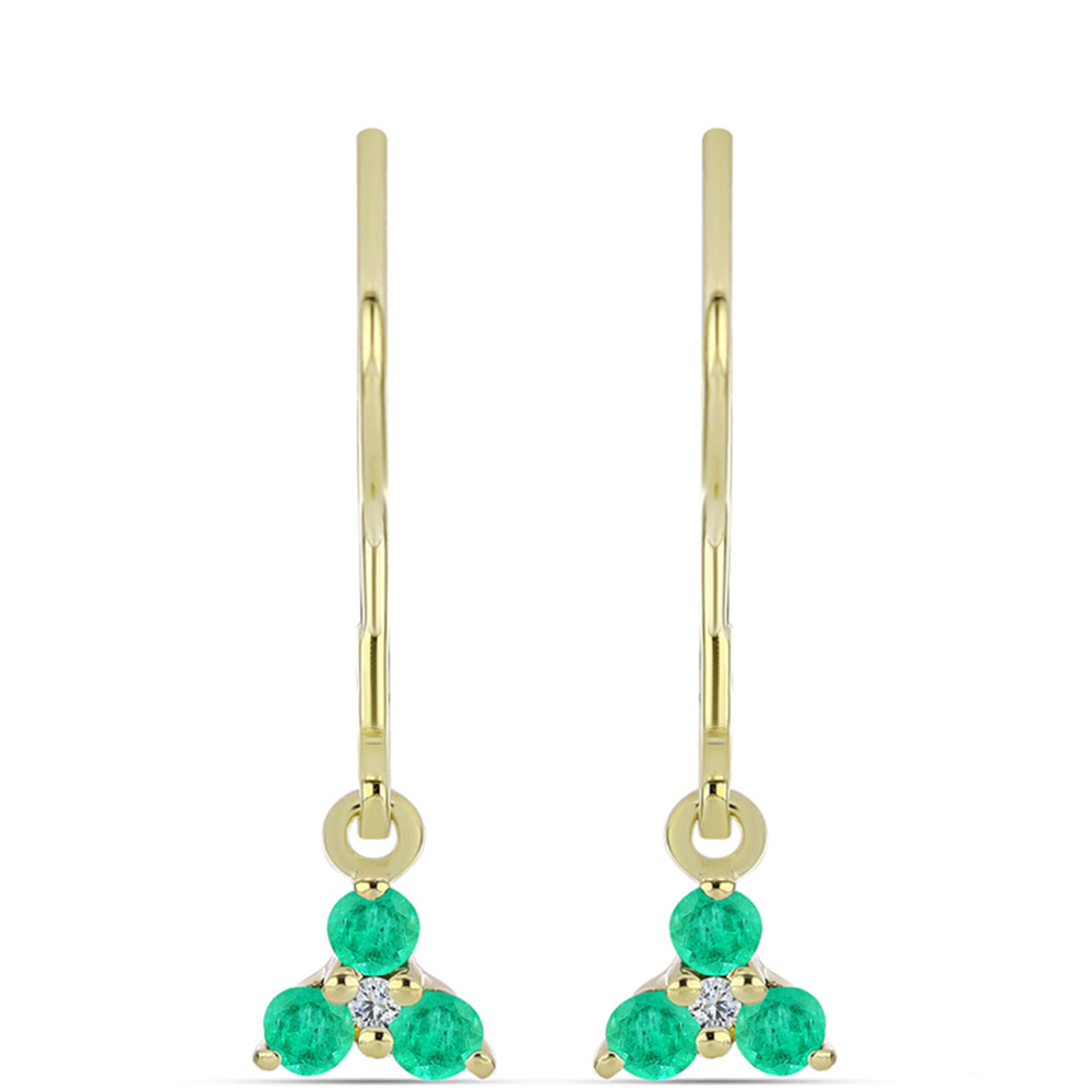 Pendientes de Plata Bañada en Oro con Esmeralda de Colombia y Diamante blanco