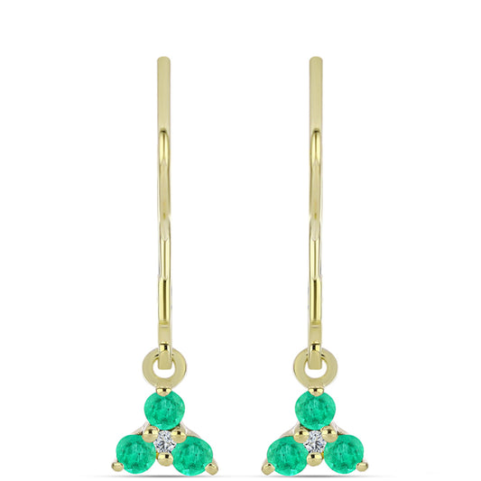 Pendientes de Plata Bañada en Oro con Esmeralda de Colombia y Diamante blanco