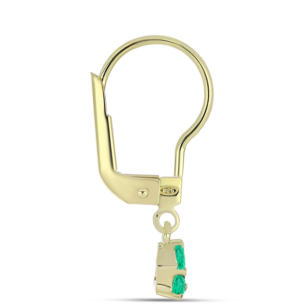 Pendientes de Plata Bañada en Oro con Esmeralda de Colombia y Diamante blanco 2 