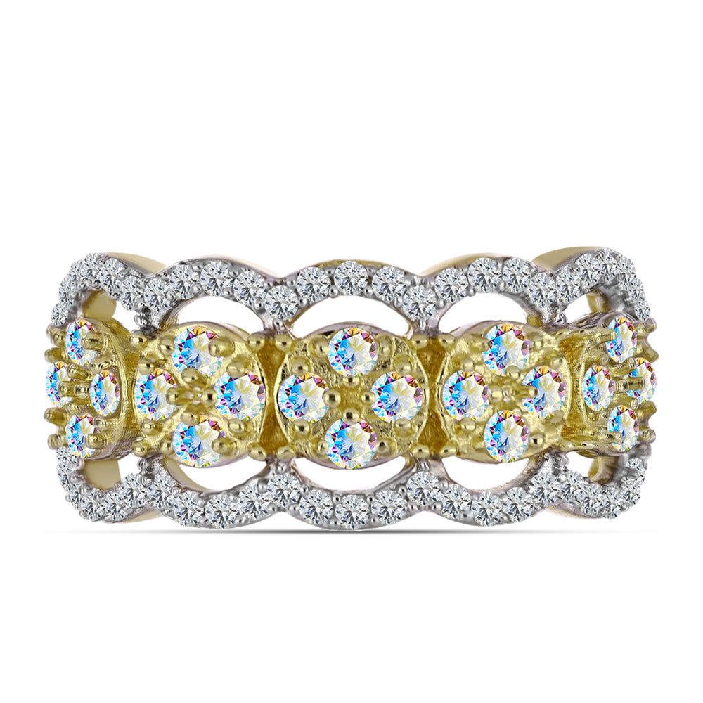 Anillo de Plata Bañada en Oro con Moisanita hielo y Topacio Blanco 1 