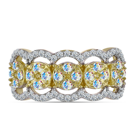 Anillo de Plata Bañada en Oro con Moisanita hielo y Topacio Blanco